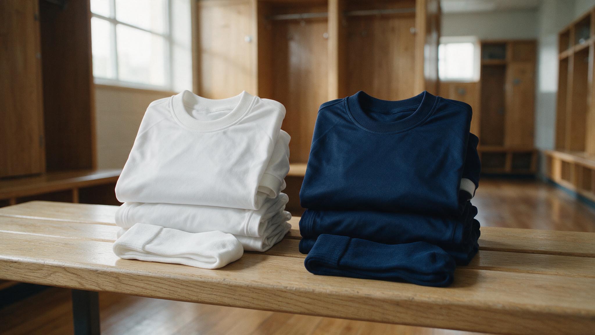 Jeux de maillots domicile clair et extérieur foncé d'un club de football pliés côte à côte