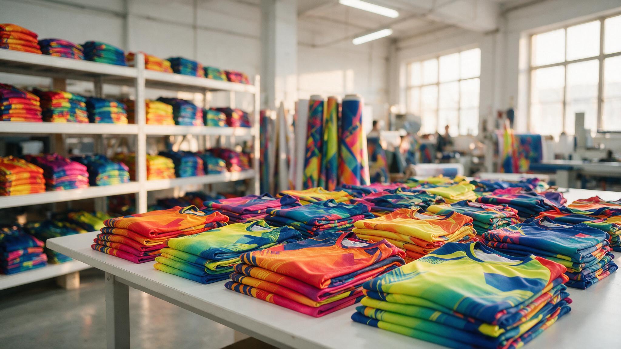 Maillots de sport personnalisés empilés en grande quantité pour une commande gros volume à Paris