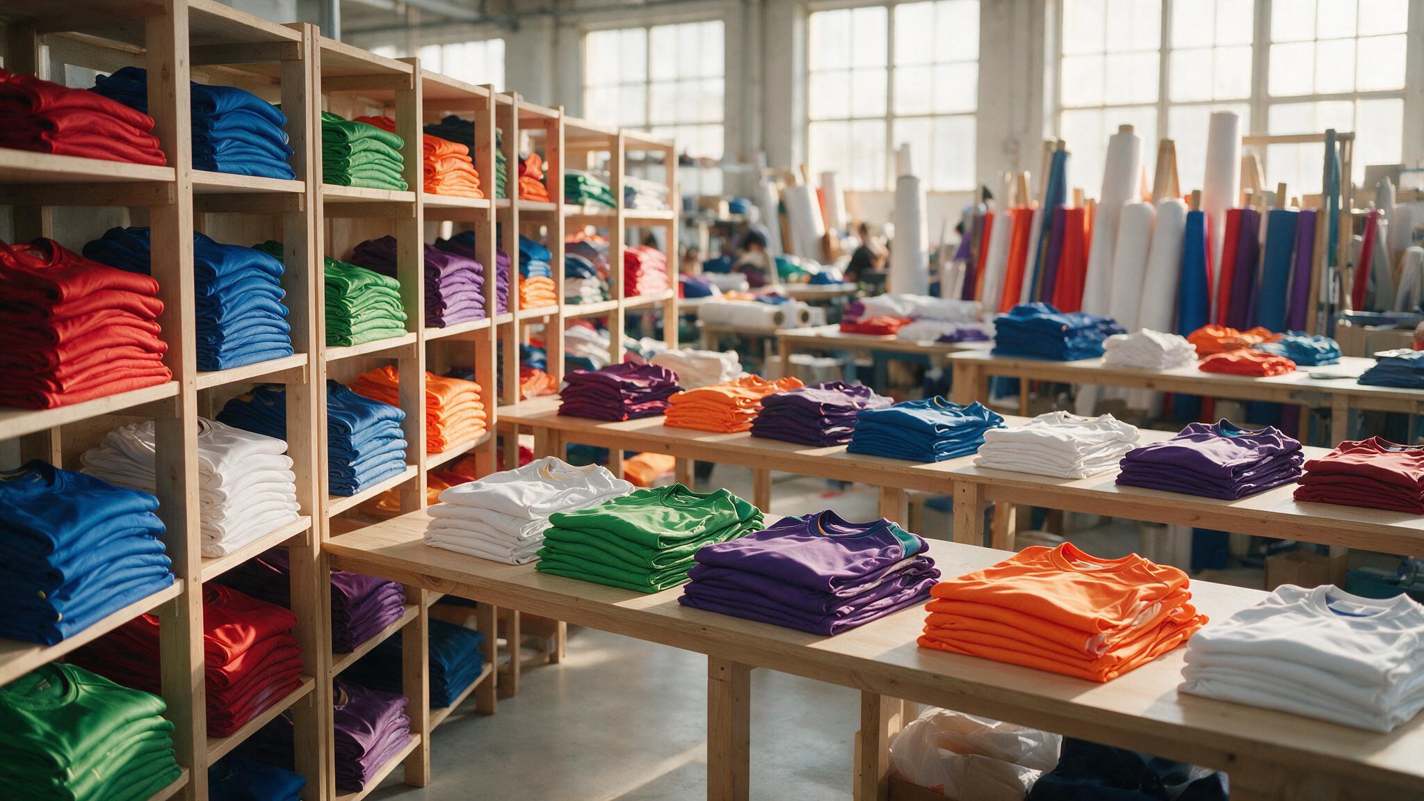 Maillots de sport personnalisés en sublimation pliés et empilés dans un atelier de production européen pour une commande grand compte